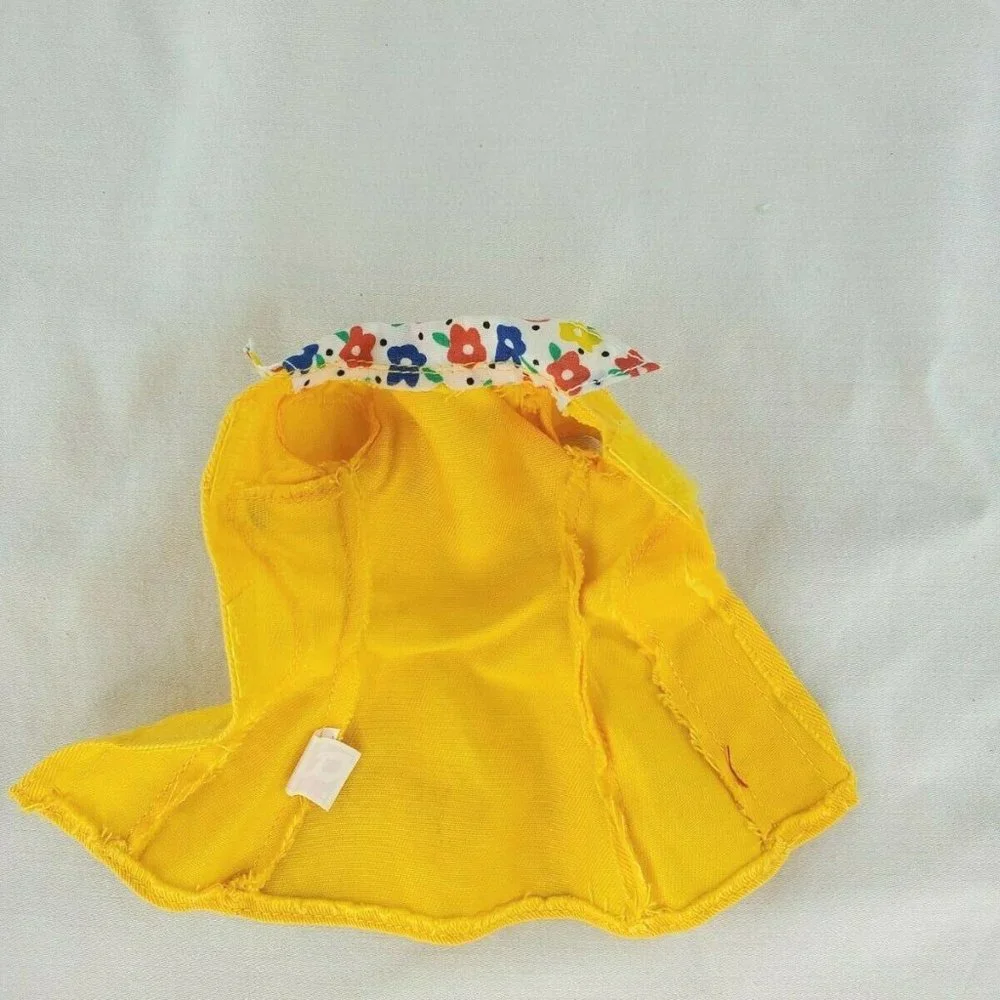Vintage Barbie Yellow Denim Dress With Flower Trim Genuine Barbie Jeans EUC